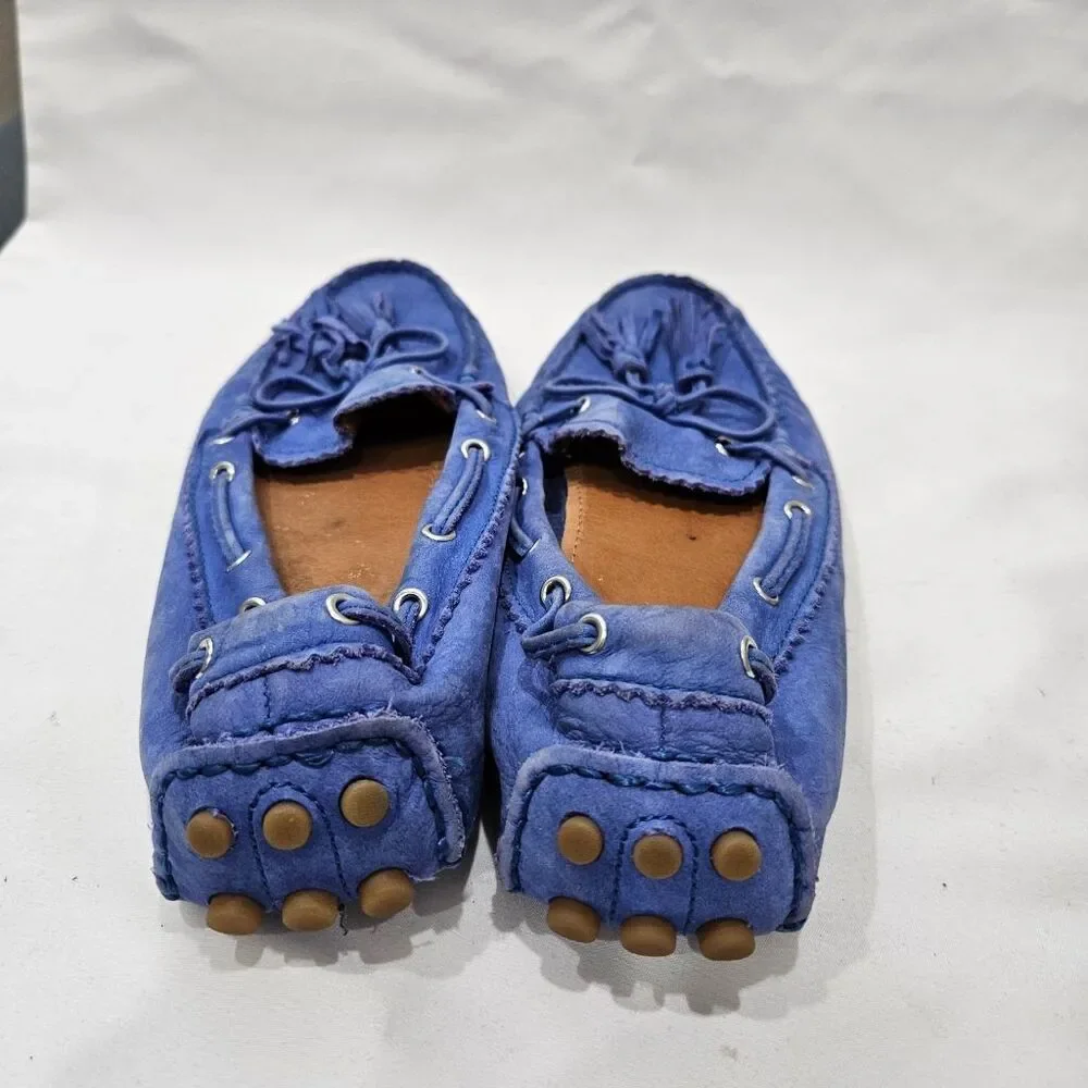 Coach Nadia Blue Nubuck Leather Tassel Driving Moccasins Loafers Women's 7B